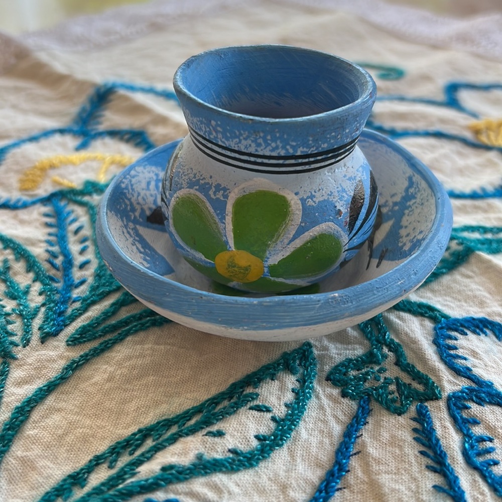 Hand Crafted Miniature Mexican Mug & Dessert Bowl - Jarrito con su Plato